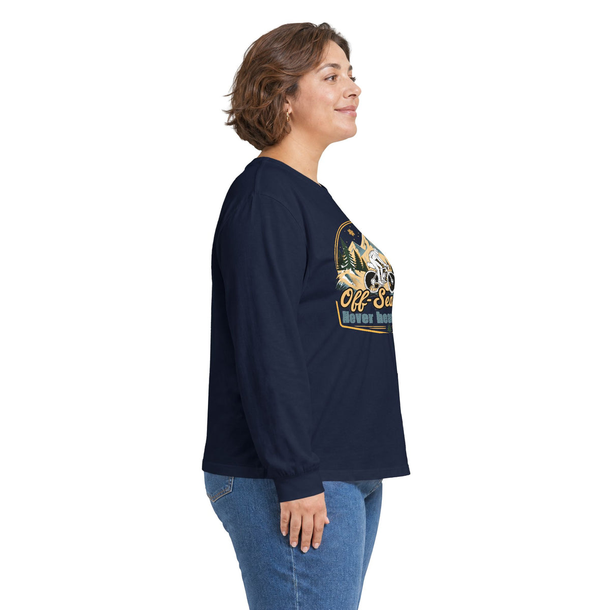 Biking Long Sleeve Tee – “Off-Season? Never Heard of It!” Adventure Shirt