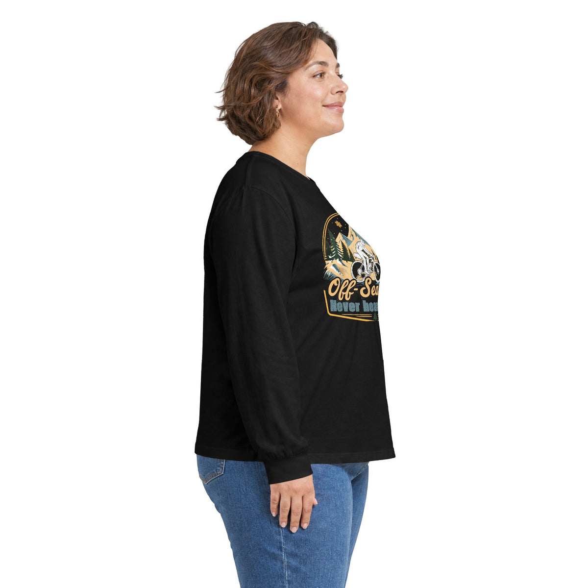 Biking Long Sleeve Tee – “Off-Season? Never Heard of It!” Adventure Shirt