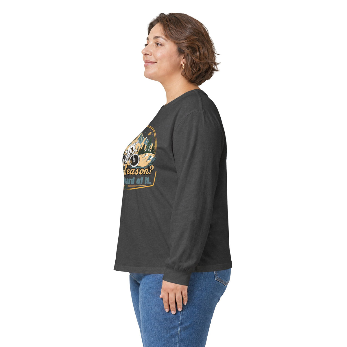 Biking Long Sleeve Tee – “Off-Season? Never Heard of It!” Adventure Shirt