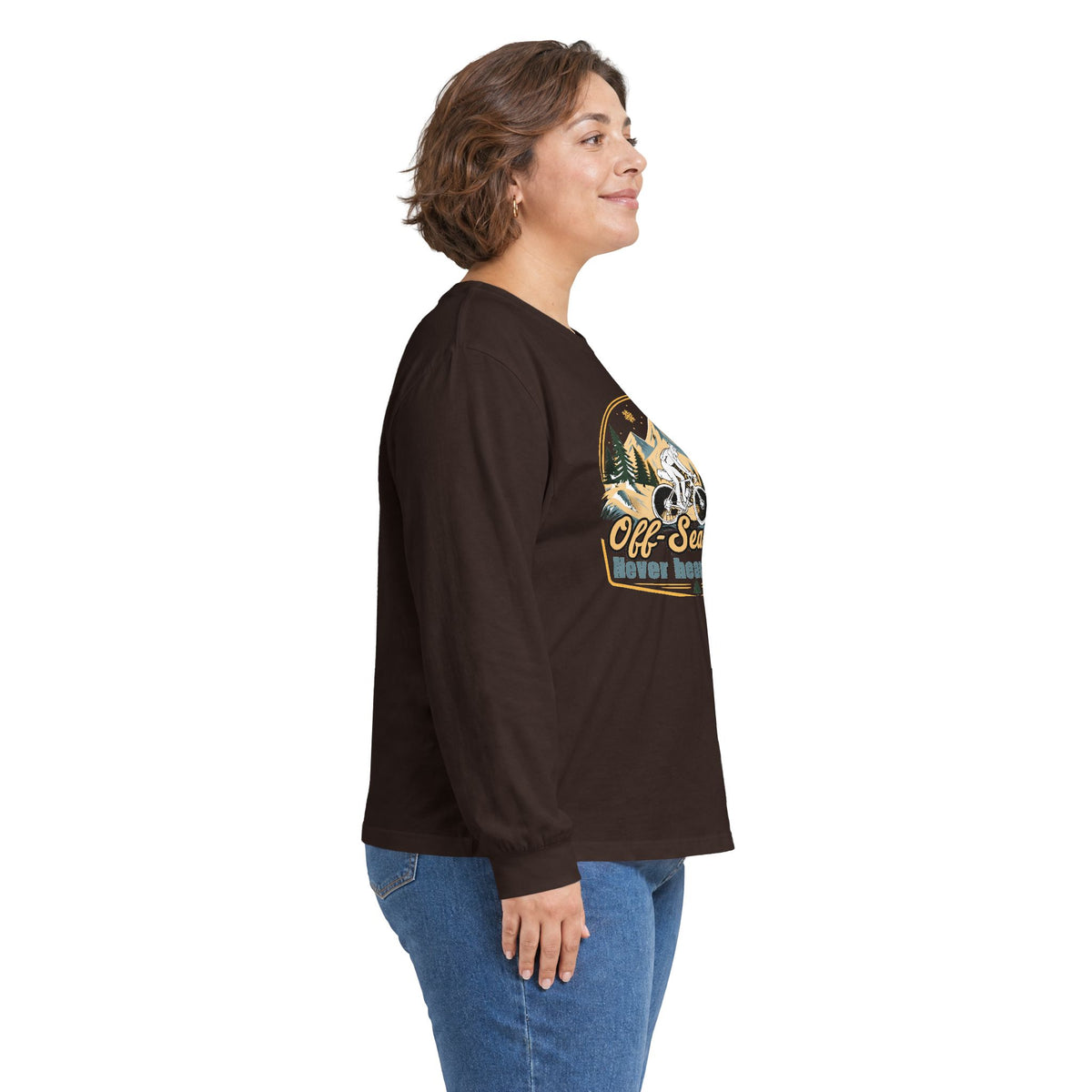Biking Long Sleeve Tee – “Off-Season? Never Heard of It!” Adventure Shirt