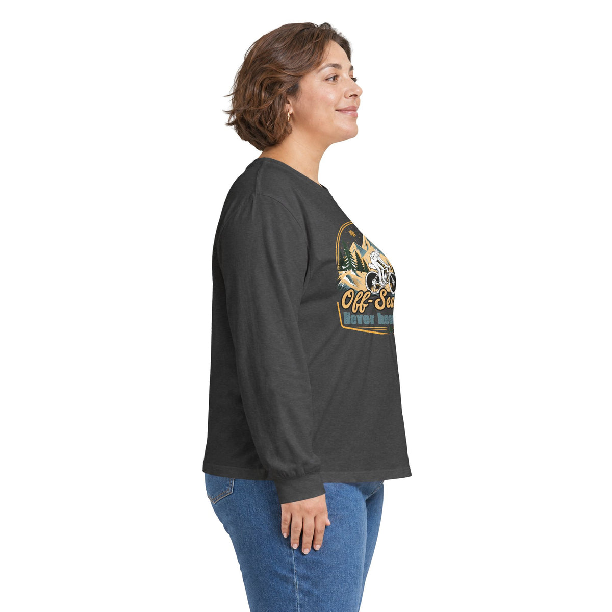 Biking Long Sleeve Tee – “Off-Season? Never Heard of It!” Adventure Shirt