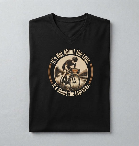 Cycling Coffee Tee – "It's Not About the Legs, It's About the Espresso" V-Neck